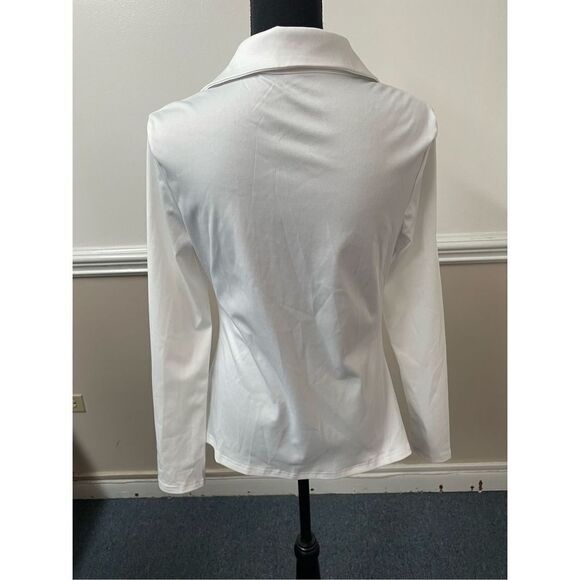 Chicme White V Neck Button Up White Slim Blouse - Picture 3 of 6